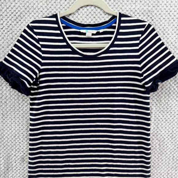 Boden Dress Women US4R Blue White Striped Emily Ruffle Jersey Stretch Crew Neck - Picture 4 of 13